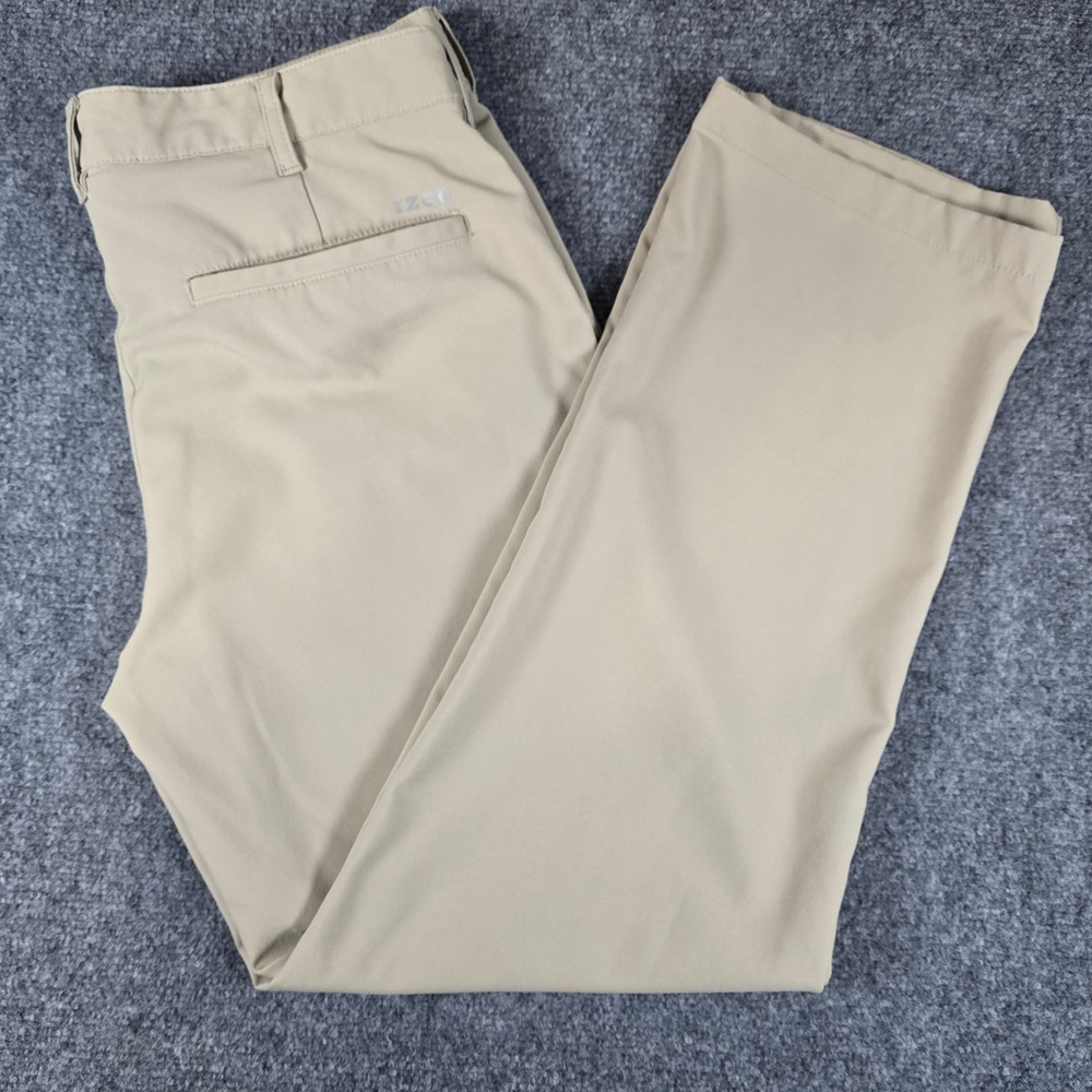 IZOD Golf Mens Pants Beige Slim Fit Flat Front Chino Size 34x30